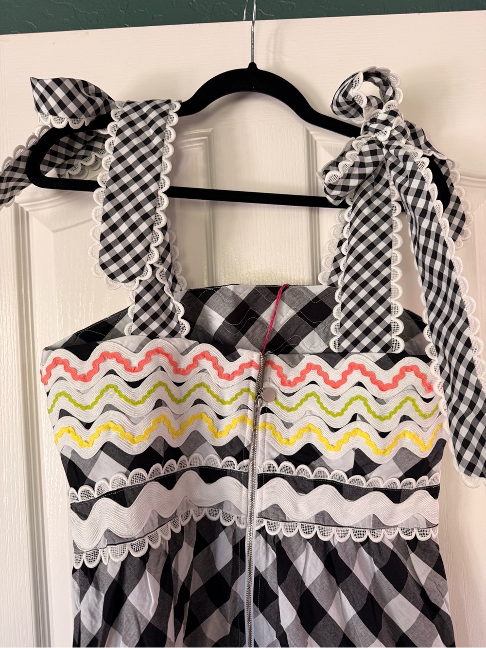 NWT CeliaB Black and White Gingham Tie-Strap Maxi Dress with Pastel Trim - Picture 8 of 8
